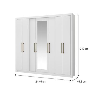 Guarda Roupa Solteiro 8 Portas 4 Gavetas Espelho Branco