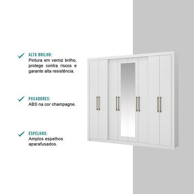 Guarda Roupa Solteiro 8 Portas 4 Gavetas Espelho Branco