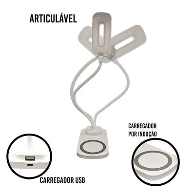 Luminária De Mesa Led Carregador Indução Celular Touch