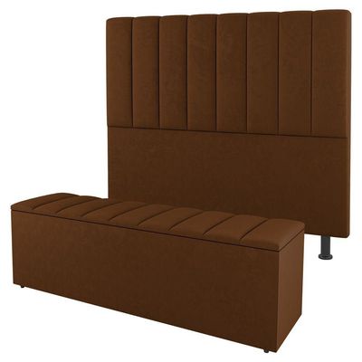 Kit Cabeceira E Baú Cama Box Solteiro 90Cm Suede Terracota