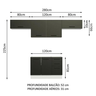 Cozinha Compacta Madesa Agata Armário e Balcão Branco Preto