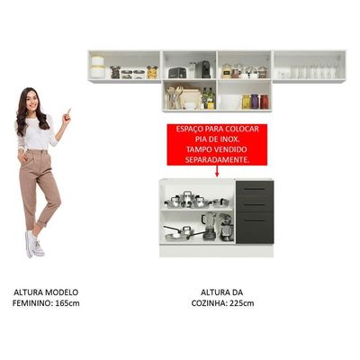 Cozinha Compacta Madesa Agata Armário e Balcão Branco Preto