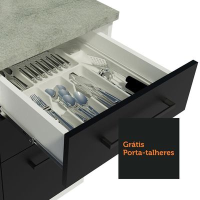 Cozinha Compacta Madesa Agata Armário e Balcão Branco Preto