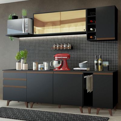 Cozinha Completa Madesa Reims com Armário e Balcão Preto