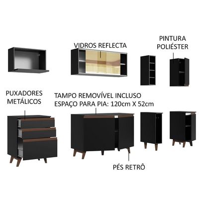 Cozinha Completa Madesa Reims com Armário e Balcão Preto