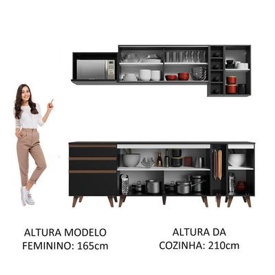 Cozinha Completa Madesa Reims com Armário e Balcão Preto