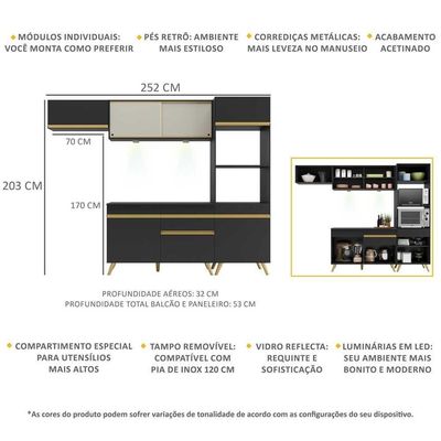 Cozinha Compacta 4 Peças Com Leds Veneza Up Multimóveis
