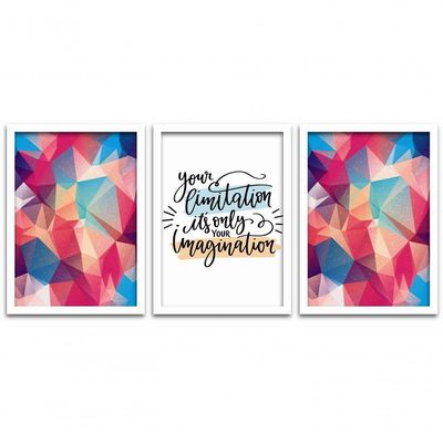 Kit Quadros 3 Pçs Mdf 30X40 Forma Frases 2 Moldura Branca