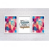 Kit Quadros 3 Pçs Mdf 30X40 Forma Frases 2 Moldura Branca