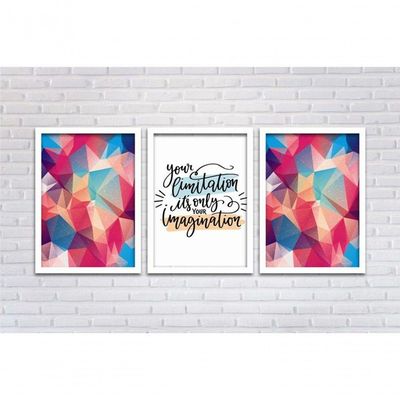 Kit Quadros 3 Pçs Mdf 30X40 Forma Frases 2 Moldura Branca