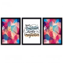 Kit Quadros 3 Pçs Mdf 30X40 Forma Frases 2 Moldura Preta