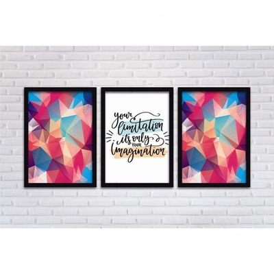 Kit Quadros 3 Pçs Mdf 30X40 Forma Frases 2 Moldura Preta