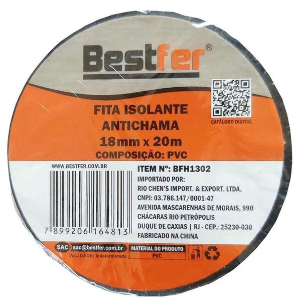 Fita Isolante Anti-Chamas Preta 20M