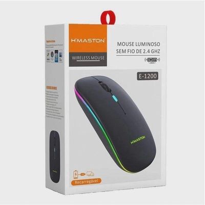 Mouse Recarregável Wireless Silencioso Rgb E-1200 Preto
