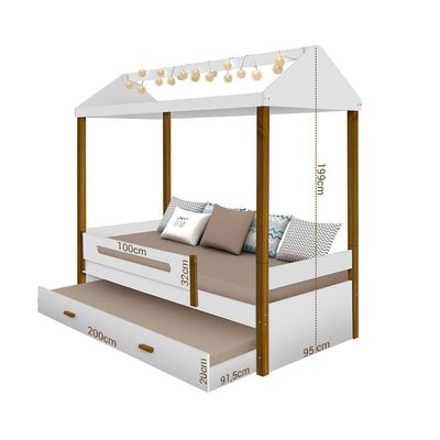 Cama Casa Branco Mel Com Cordão De Luzes Led