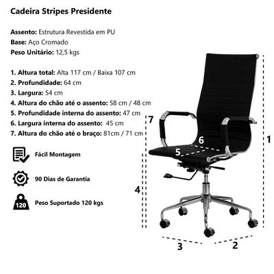Cadeira Escritório Stripes Presidente Pu Preta