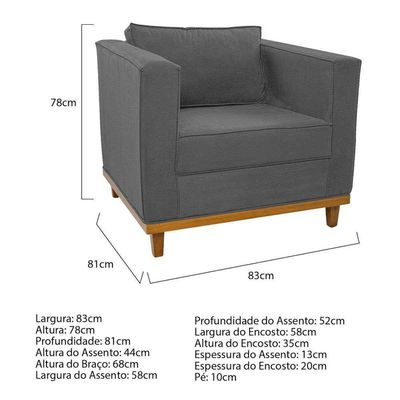 Poltrona Decorativa Europa Corano Doce Sonho Móveis Cor Cinza