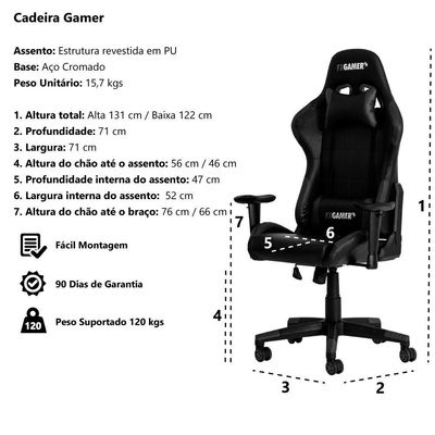 Cadeira Gamer Reclinável Giratória Preta C/Verde Ajustável