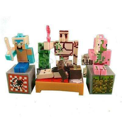 Kit Cartelado Conj. Minecraft 2 Bonecos+1 Villager+1 Enderman+1 Creeper+1 Cama+Espadas