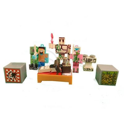 Kit Cartelado Conj. Minecraft 2 Bonecos+1 Villager+1 Enderman+1 Creeper+1 Cama+Espadas