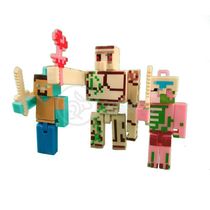 Kit Cartelado Conj. Minecraft 2 Bonecos+1 Villager+1 Enderman+1 Creeper+1 Cama+Espadas