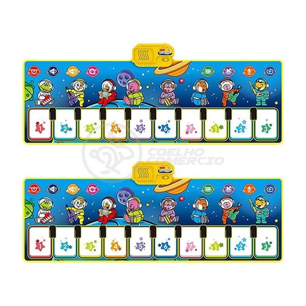 Kit 2 Un Piano Music Tapete Musical 10 Teclas Touch azul
