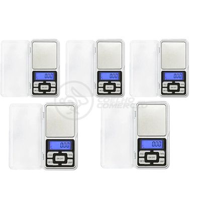 Kit 5 Mini Balanças Digitais Alta Precisão 500g prata