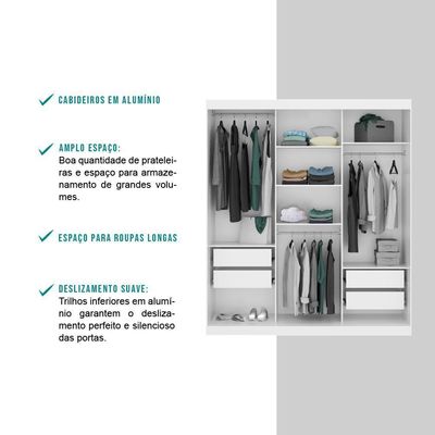 Guarda Roupa Infantil 3 Portas 4 Gav 1 Espelho Branco Fenix