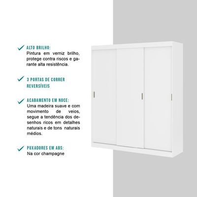 Guarda Roupa Infantil 3 Portas 4 Gav 3 Espelhos Branco Mega