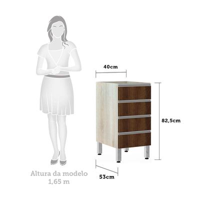 Balcão Sem Tampo 40cm Lis Legno Crema Com