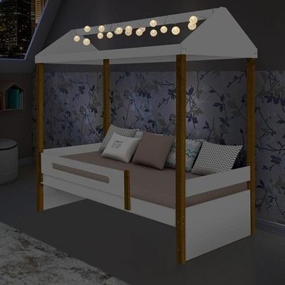 Cama Solteiro Branco Mel Com Led E Colchão
