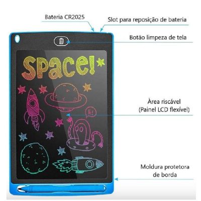 Tablet Infantil Lcd Lousa Mágica Desenha Estuda Escrever - 8,5 Polegadas