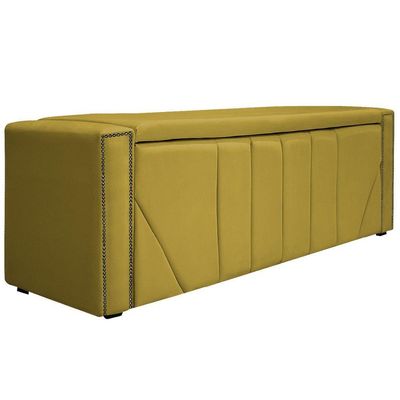Calçadeira Baú Casal P02 140cm Para Cama Box SuedeAmarelo