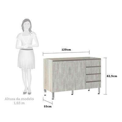 Balcão De Pia Sem Tamp 120cm E Luci Legno Crem e Concreto