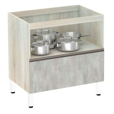 Balcão Sem Tampo 80cm Misto Basculante Luci Legno Crem e Concreto