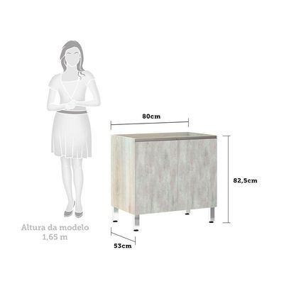 Balcão Sem Tampo 80cm Luci Legno Crem e Concreto