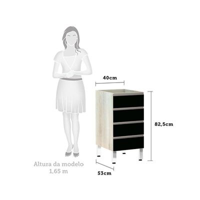 Balcão Sem Tampo 40cm Luci Legno Crem e Preto Tx