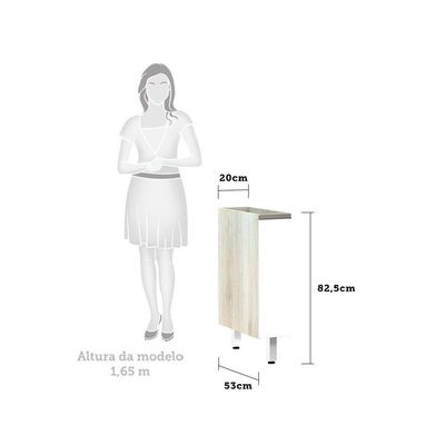 Balcão Sem Tampo 20cm Luci Legno Crem e Branco