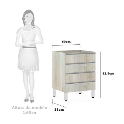 Balcão Sem Tampo Gaveteiro 60cm Lis Legno Crema