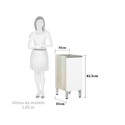 Balcão Sem Tampo 35cm 1 Prateleira Lis Legno Crem e Branco Mat