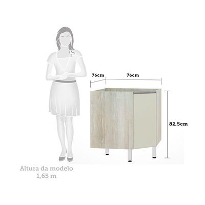 Balcão Sem Tampo Canto Diagonal Luciane Lis Legno Crem e Kashmir