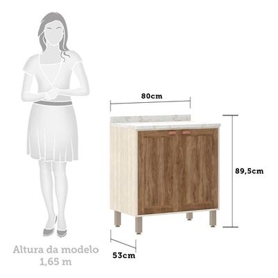 Balcão e Tampo 80 Cm De Abrir 1 Prateleira Sofia Pátina Com Moscatto