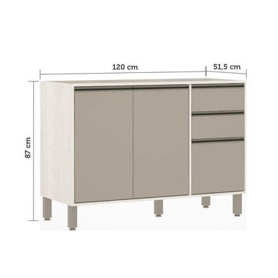 Balcão De Pia Sem Tamp 120cm De Abrir, 3 Gavetas Com Mocca Laca