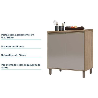 Balcão e Tampo 80 Cm De Abrir 1 Prateleira Mel Vanill e Gra