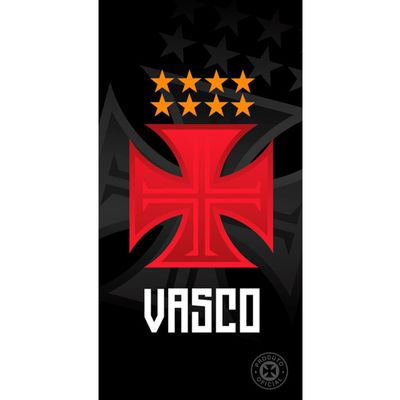 Toalha Praia Buettner Veludo Estampado Brasão Vasco 70cm x 140m Preto