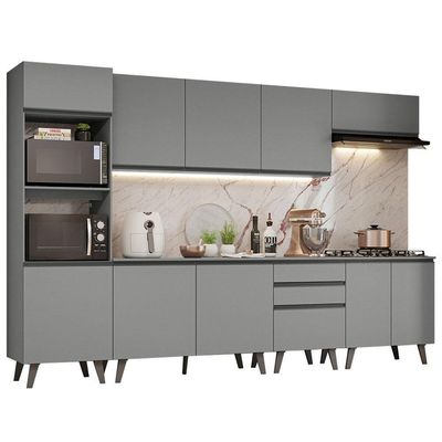 Armário De Cozinha Completa 320Cm Cinza Nice Madesa 06 Cinza