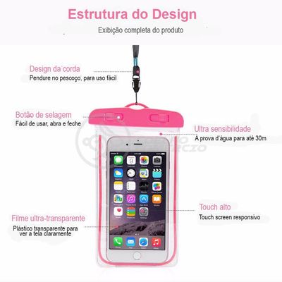 Capa Bolsa A Prova Dágua Impermeável P/ Celular Rosa