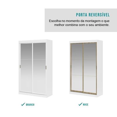 Guarda Roupa 2 Portas 2 Gav Espelho Branco Carraro Nero