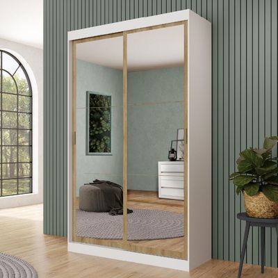 Guarda Roupa 2 Portas 2 Gav Espelho Branco Carraro Nero
