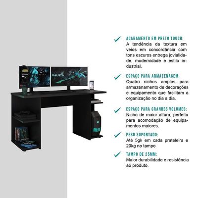Mesa Para Computador Gamer Preto Carraro